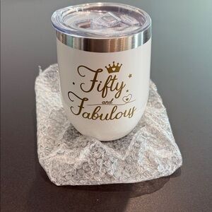 White and Gold 'Fifty and Fabulous' Party Tumbler